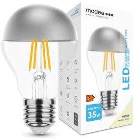 LED lámpa , égő , izzószálas hatás , filament  , E27 foglalat , A60 , 4 Watt , természetes fehér , Silver Top , Modee