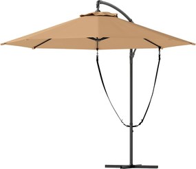 Outsunny Offset Napernyő Ø 290 cm Kertiparaván Keresztalappal, Kurblis Védőhuzattal és Anti-UV 50+ Szélzsinórral Teraszhoz, Patihoz Khaki | Aosom