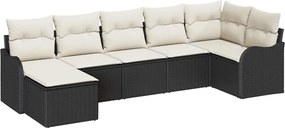 vidaXL Kerti Kanapé Szett párnával 7 pcs Fekete és fehér Poli rattan