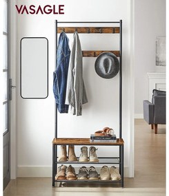 Kabáttartó, ruhafogas cipőtárolóval, rusztikus barna