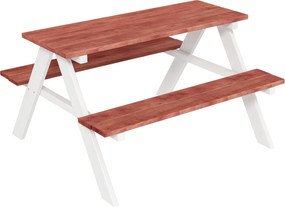 Outsunny Gyermek Fa Piknik Asztal Készlet 2 Padra 3-8 Éves Gyerekeknek Kert, Terasz 89x79x50 cm Barna | Aosom
