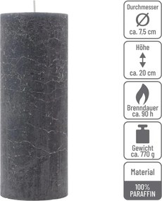 Rusztikus gyertya készlet 20 cm Ø 7,5 cm 2 db antracit