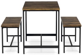 Étkezőgarnitúra 1 asztal +2 pad, asztal mérete 110x60x75, pad mérete 98x30x47, MDF, Öregtölgy színben. Nem víz és Uv álló.