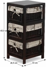 Komód, 3 fonott kosár, sötétbarna/bézs, ELI 1