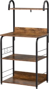 HOMCOM 4-szintes Konyhai Polc Konyha Állvány Fogasokkal Mikrohullámú Sütőhöz 60x40x125 cm Rusztikus Barna és Fekete | Aosom