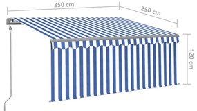 kék és fehér automata napellenző redőnnyel 3,5 x 2,5 m