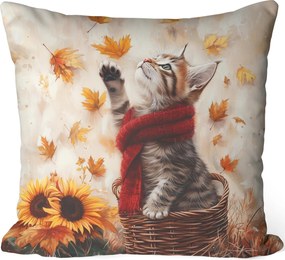 Őszi Díszpárnahuzat 45X45 CM Macska Őszi Levelek 457