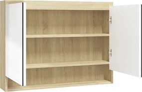 vidaXL fényes és tölgy MDF tükrös fürdőszobaszekrény 80 x 15 x 60 cm
