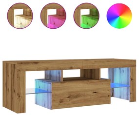 kézműves tölgy szerelt fa TV-szekrény LED-ekkel 120x36,5x40 cm
