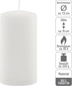 Oszlopgyertya szett 15 cm × Ø7.5 cm 4 db paraffinból fehér