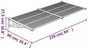 fekete és átlátszó polikarbonát ajtóelőtető 239 x 90 cm
