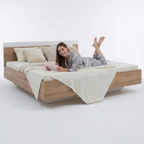 Dupla ágy, 160x200, tölgy wotan/fehér, GABRIELA