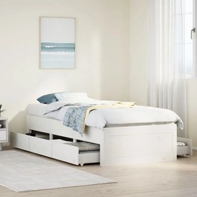 fehér tömör fenyőfa fiókos ágykeret matrac nélkül 75 x 190 cm