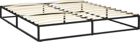 HOMCOM 25 cm Magas Acél Ágykeret 180x200 cm-es Mattreshez Fából készült Léces Ágytartó 1-2 Fő Részére Modern Stílusban Fekete | Aosom