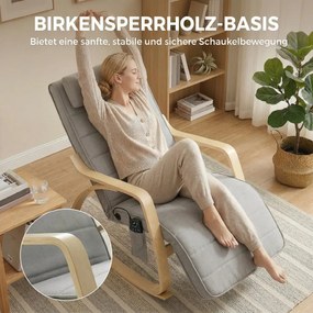 HOMCOM Hintaszék masszázzsal, fűtéssel, fejtámlával és lábtartóval, bársony kárpitozás, dönthető fotel, világosszürke