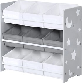 ZONEKIZ Gyermekpolc 9 Levehető Nem Szőtt Szövet Tárolódobozzal Játék Szervező Gyerekszobába, 63x30x60 cm, Szürke | Aosom