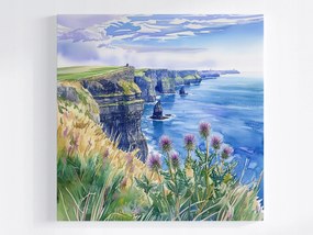 Vászonkép Canvas Akvarell Sziklák Mohair Írország Tenger Rét 80x80
