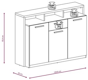 Komód LEBY sonoma tölgy/fehér