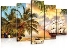 Vászonkép 100x60 Trópusok sziget tenger vitorlás naplemente pálmafák kincs utazás