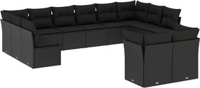 vidaXL 12 részes fekete polyrattan kerti ülőgarnitúra párnákkal