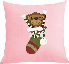 Karácsonyi párna párnahuzat maci zokniban