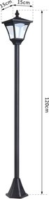 Outsunny Napelemes kerti lámpa, LED, 30 lumen, napelemes, talajra szerelhető tüske, 120 cm, fekete