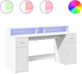 vidaXL fehér szerelt fa íróasztal LED-világítással 160 x 55 x 91 cm