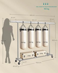 Nagy teherbírású ruhatartó állvány 150 kg maximális terheléssel, ezüst színben