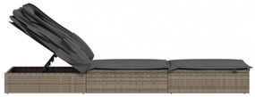 szürke polyrattan napozóágy összecsukható tetővel 213x63x97 cm