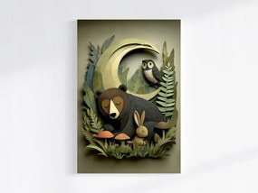Vászonkép Canvas Állatok Medve Nyúl Bagoly 3D Kivágás 40x60