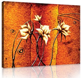 Vászonkép, Virágok narancssárga háttérrel 80x60 cm méretben