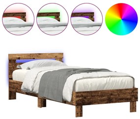 Ágykeret LED világítással Régi fa 90x200 cm Mérnöki fa
