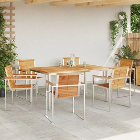 7 Részes Kerti Étkező Szett Tömör Tíkfa, Kültéri Étkezőasztal 150x90x75 cm Tömör Tíkfa