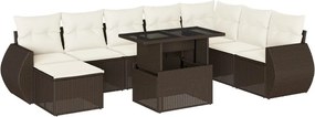 vidaXL 9 részes barna polyrattan kerti ülőgarnitúra párnákkal