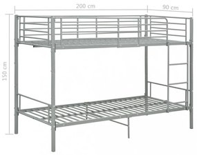 szürke fém emeletes ágy 90 x 200 cm