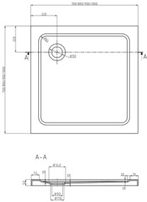 Mexen SLIM - Négyzet alakú zuhanytálca 90x90x5cm + fekete szifon, fehér, 40109090B