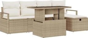vidaXL Kerti Kanapé Szett párnával tárolóval 6 pcs Bézs Poli rattan
