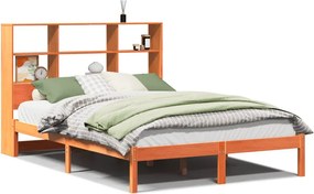 vidaXL barna tömör fenyőfa könyvespolcos ágy matrac nélkül 160 x 200cm