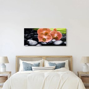 Kép - Narancssárga orchidea pálmalevelekkel (120x50 cm)