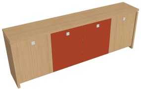 Verno alacsony szekrény 248 x 46 x 90 cm, kombinált ajtó, világos tölgy / narancs