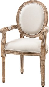 HOMCOM Retro Stílusú Étkezőszék Karfával és Vastag Kárpittal - Vászonhatású Kárpitos Szék a Nappaliba - Gumifából Krémfehér és Világos Fa Színben 56 x