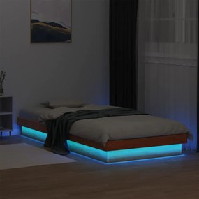 viaszbarna tömör fenyőfa LED.-es ágykeret 90 x 200 cm