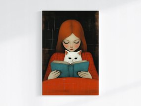 Poszter Vörös Lány Macska Könyv Olvasmány Barátság 80x120