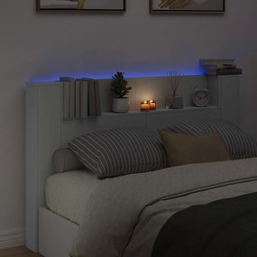 Fejtámla LED -es lámpákkal Fehér 160 x 16,5 x 103,5 cm Faanyag
