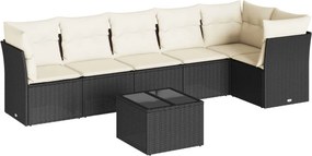 vidaXL 7 részes fekete polyrattan kerti ülőgarnitúra párnával