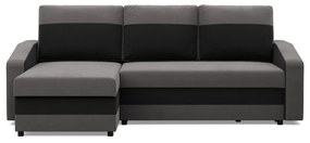 Hewlet sarokkanapé, 2 ágyneműtartóval, szövet anyag, univerzális oldal, bonell töltet, szürke - fekete