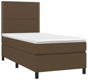 barna szövet rugós és LED-es ágy matraccal 90x200 cm