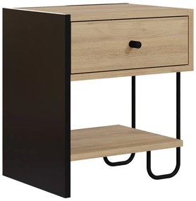 Fekete-natúr színű éjjeliszekrény tölgyfa dekorral Saturne – Marckeric