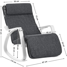Hintaszék nyírfából, relaxációs szék 5 Fokban Állítható Lábtartó