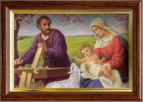 Vászonkép 13x18 Szent Család Jézus József Mária Barna Arany Fa Keret